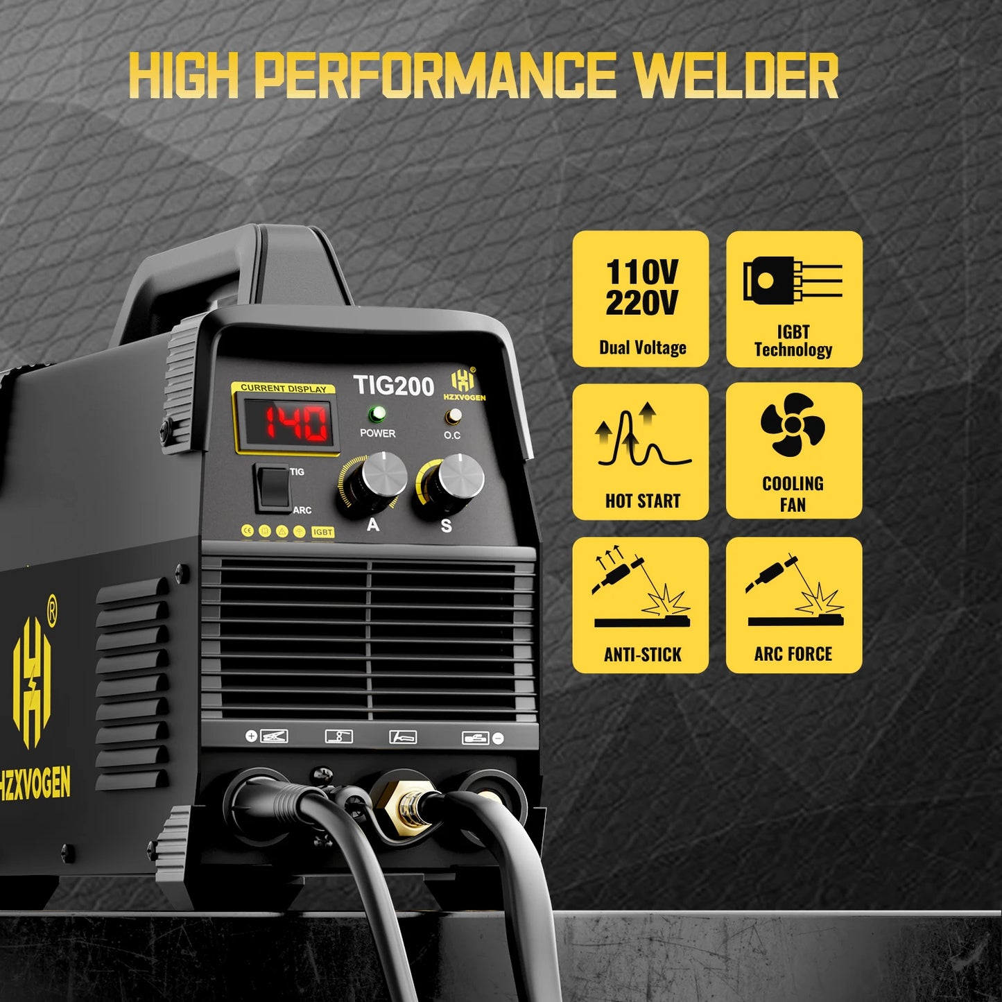 HZXVOGEN TIG200 Dual Voltage 10/220V 2 in 1 Welding Machine Stick MMA/HF TIG Hot Start Arc Force IGBT Inverter Portable Home Welder Soudeuse Par Point