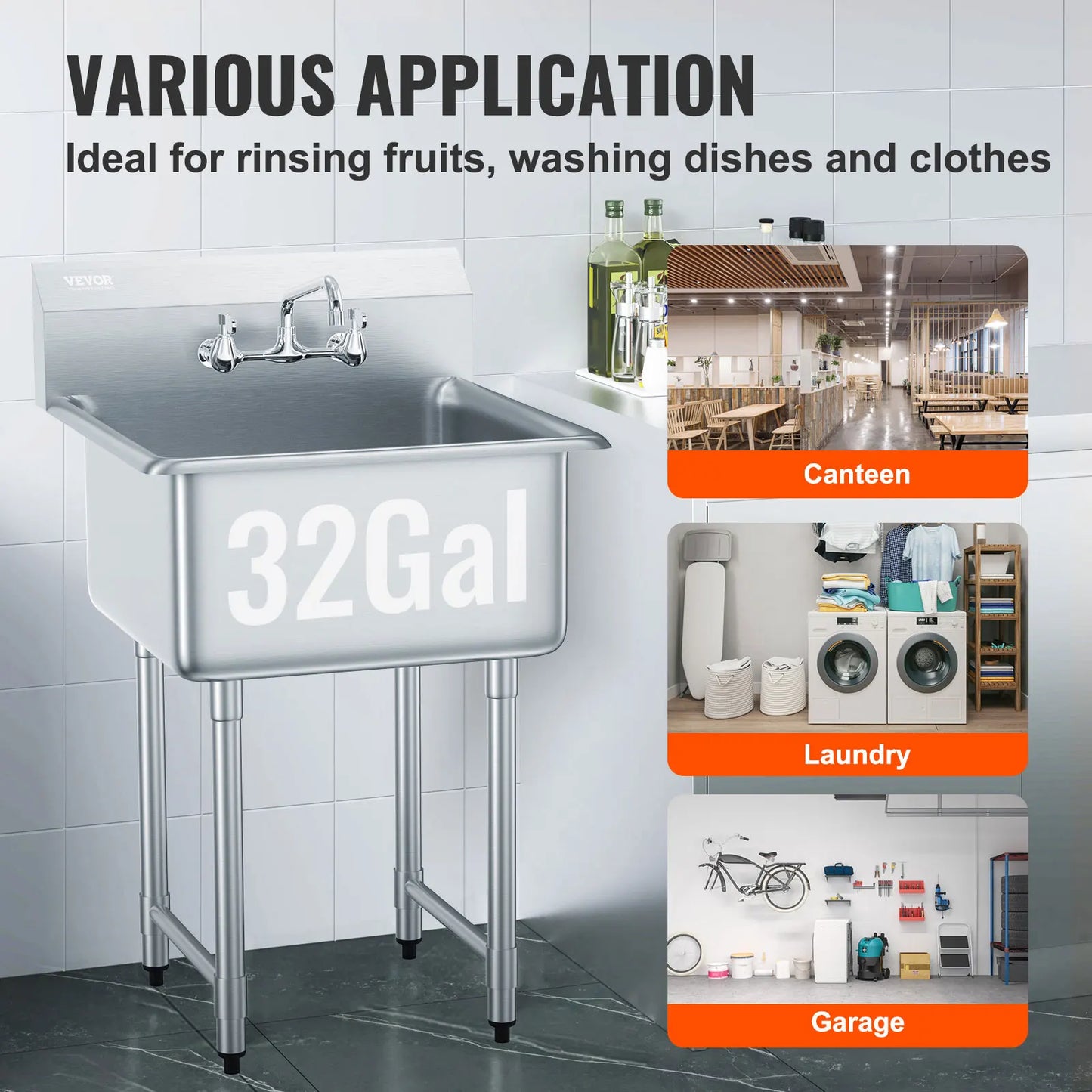 SucceBuy Stainless Steel Prep Sink 1 Compartment