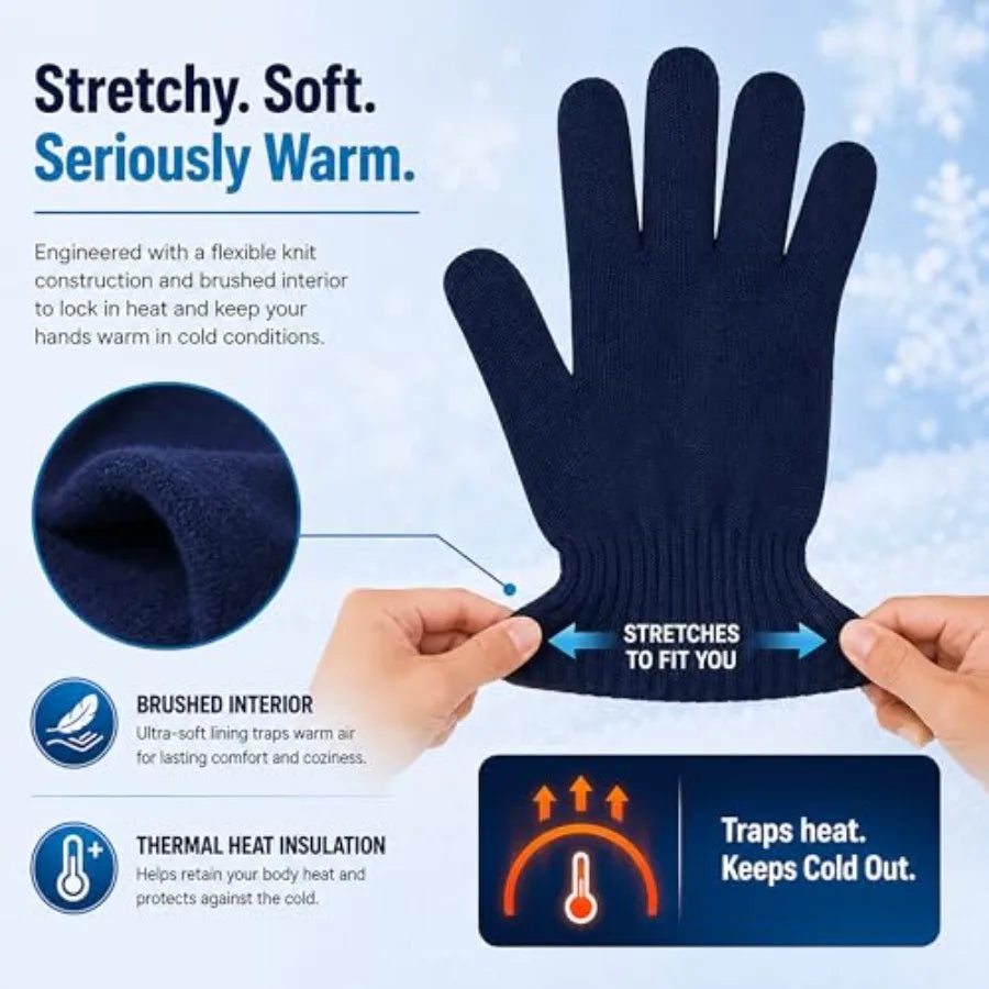 12 Pairs Winter Gloves, Adult Warm Knit Unisex Stretchy Bulk Pack Mens Womens Magic Glove