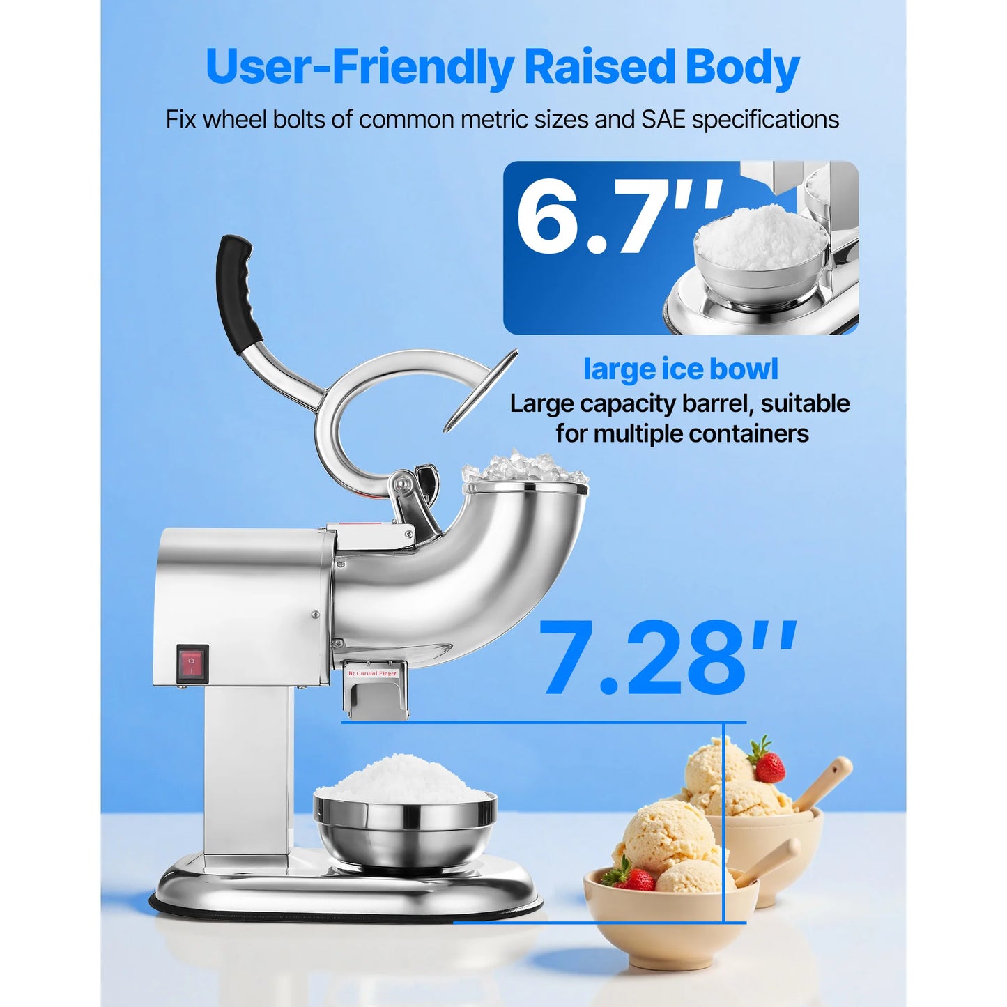 SucceBuy Ice Crusher Machine 440lb Per Hour Electric 4 Blades Snow Cone Maker w/ Bowl and Cover 350W 1400RPM Ice-Shaver for Home