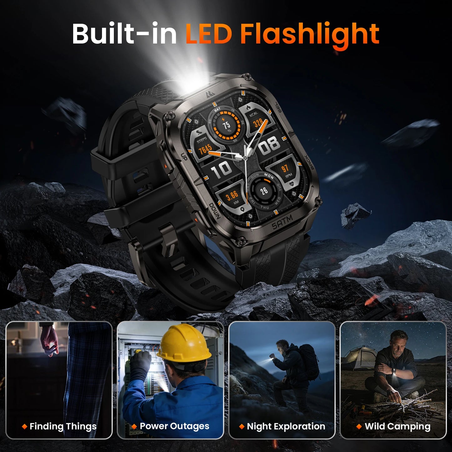 Kospe Tank M4C Rugged GPS Smartwatch With Flashlight