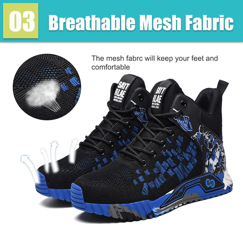 Camo Camouflage High Top Steel Toe Safety Work Boots for Men Women, Anti-Smash Puncture Resistant Breathable Indestructible Industrial Construction Safety Work Shoes
