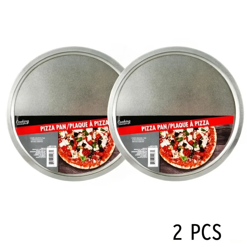 2 Pcs Of 12-Inch Round Nonstick Stainless Steel Silver Pizza Pan Durable And Reliable Easy To Wash For Baking