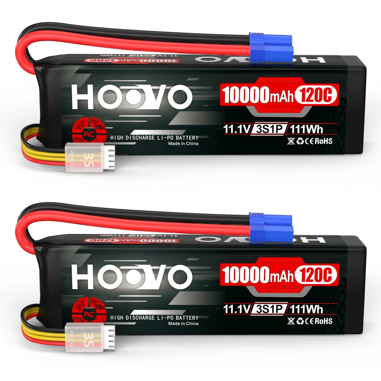 2Pcs HOOVO 3S Lipo Battery 11.1V 10000mAh 120C RC Lipo Battery Softcase EC5 Plug for RC Cars Drones, DJI, FPV, RC Plane, Racing
