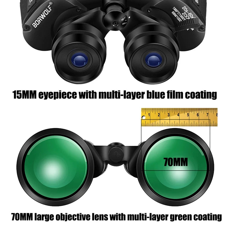 Borwolf Binoculars Zoom HD Bak4 Prism Professional