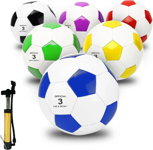 6 Pack Size 3 Machine Stitched Soccer Balls With Inflation Pump Official Training Match Football Colorful Outdoor Indoor Practice Equipment Set Team Sports Coach Gift For Kids Youth School Training