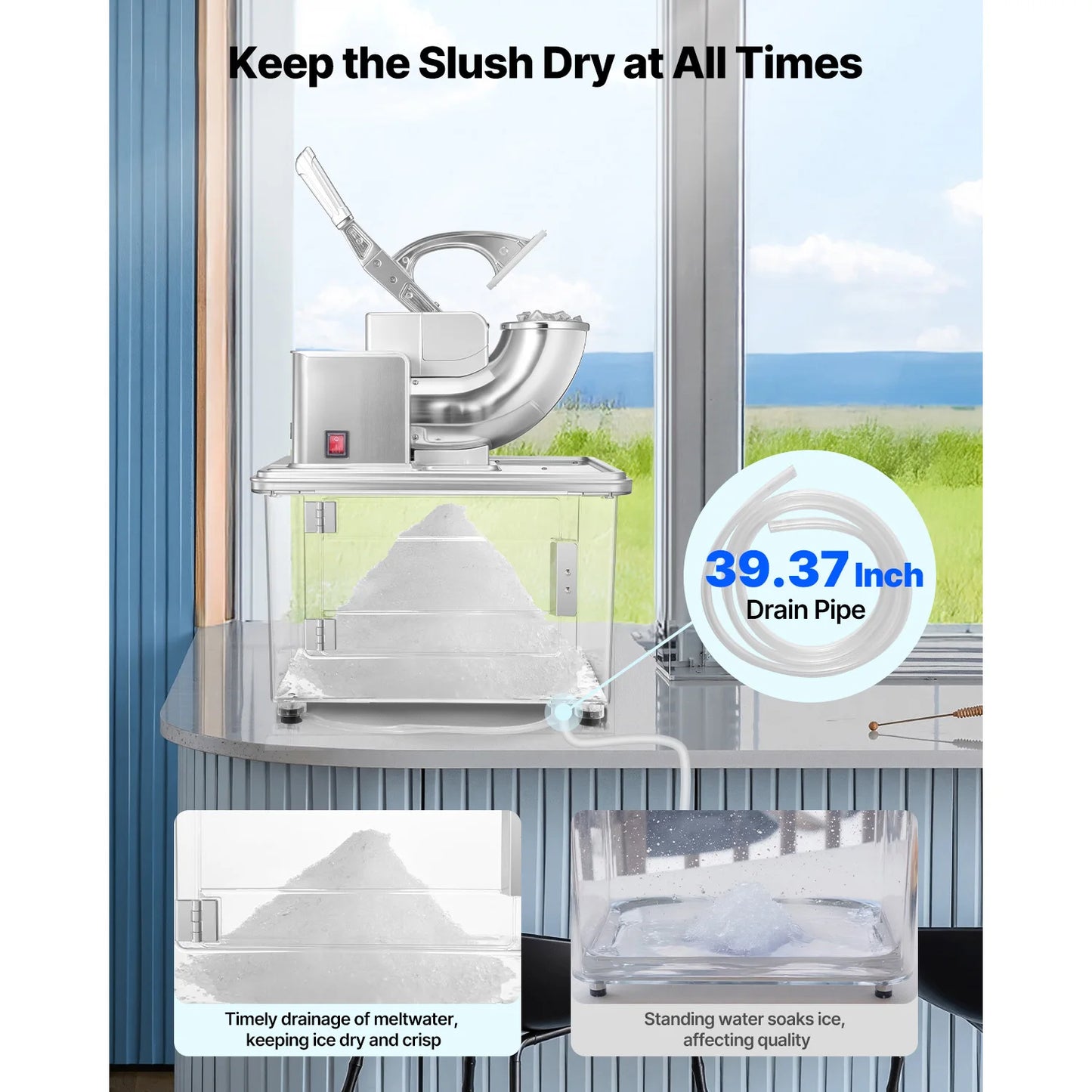 SucceBuy Commercial Ice Crusher 661LBS/H 350W Electric Snow Cone Machine Stainless Steel Shaved Ice Machine for Restaurants Bars