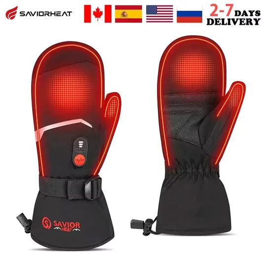 Savior Heat Winter Mittens Ski Heated Gloves Rechargeable Eelctric Battery for Men Women Keep Warm Heated Outdoor Sports Gloves