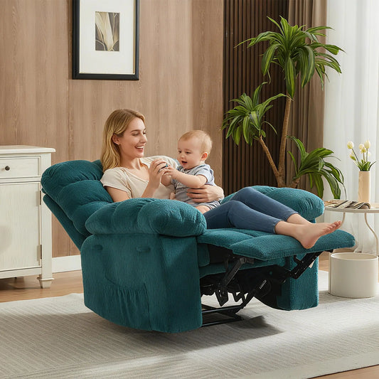Manual Recliner Chair 300 Lbs Fabric Recliner With Side Pocket And Liftable Footrest Overstuffed Comfortable Single Sofa 155 Degree Oversized Recliner For Living Room Bedroom Relaxation