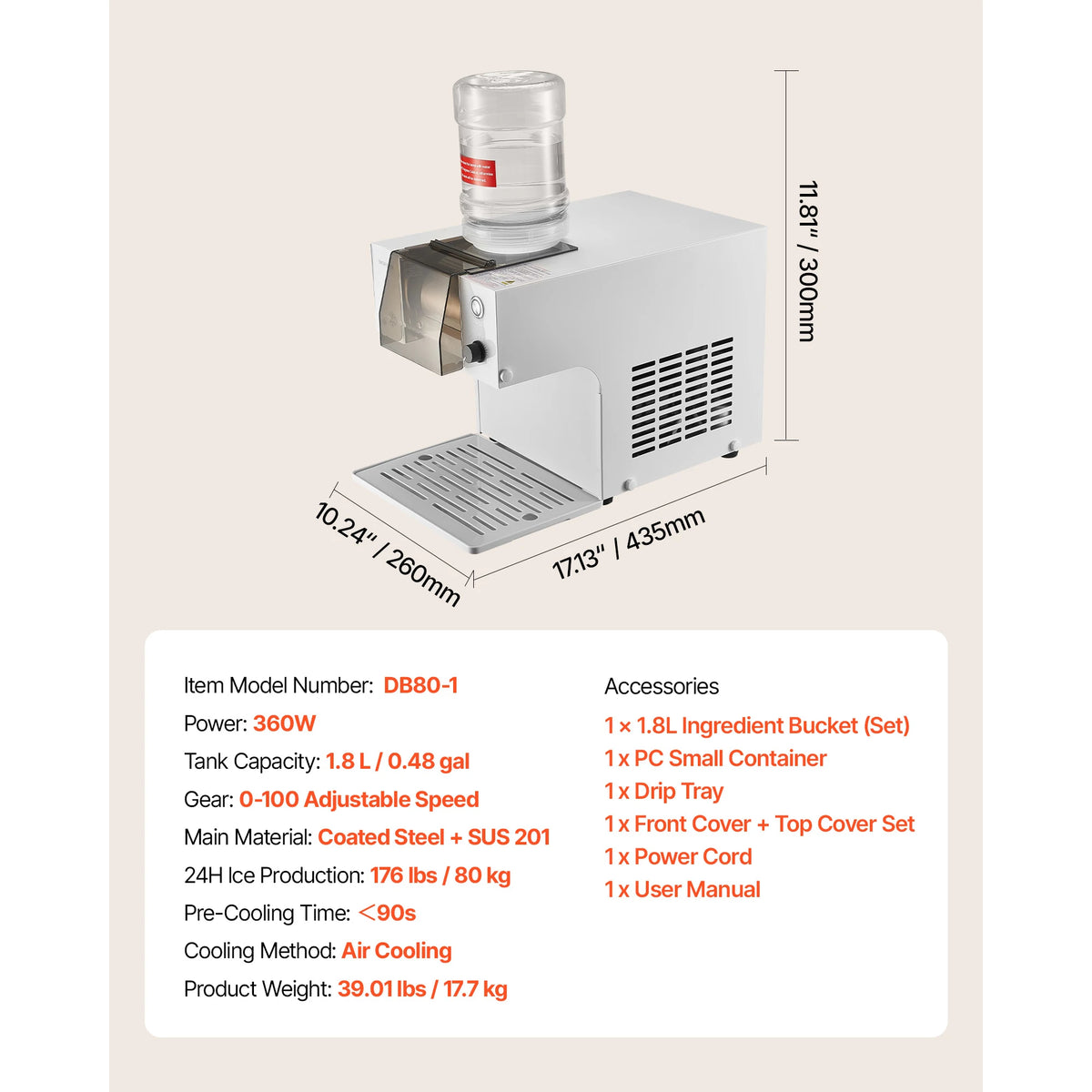SucceBuy 40-80kg per 24H Snowflake Ice Machine Ice-Shaver Machine w/ Steel Blade Electric Snow Cone Maker 90S Fast Pre-Cooling