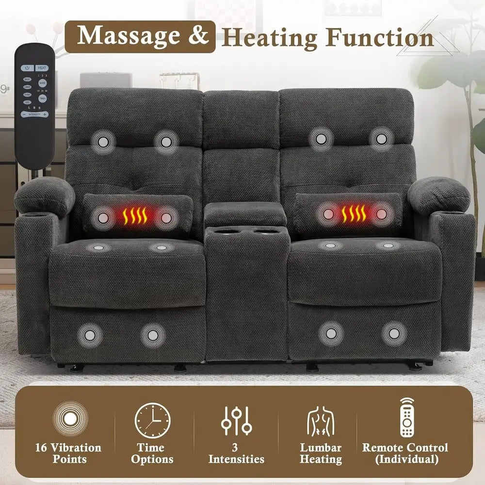 Power Loveseat Recliner with Ottoman, Reclining Sofa with Heat & Massage, Home Theater Seating with Lumbar Support, Living Room
