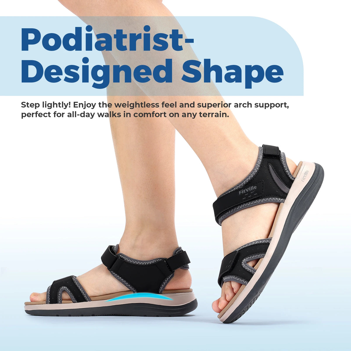 FitVille Womens Adjustable Arch Support Open Toe Sandals