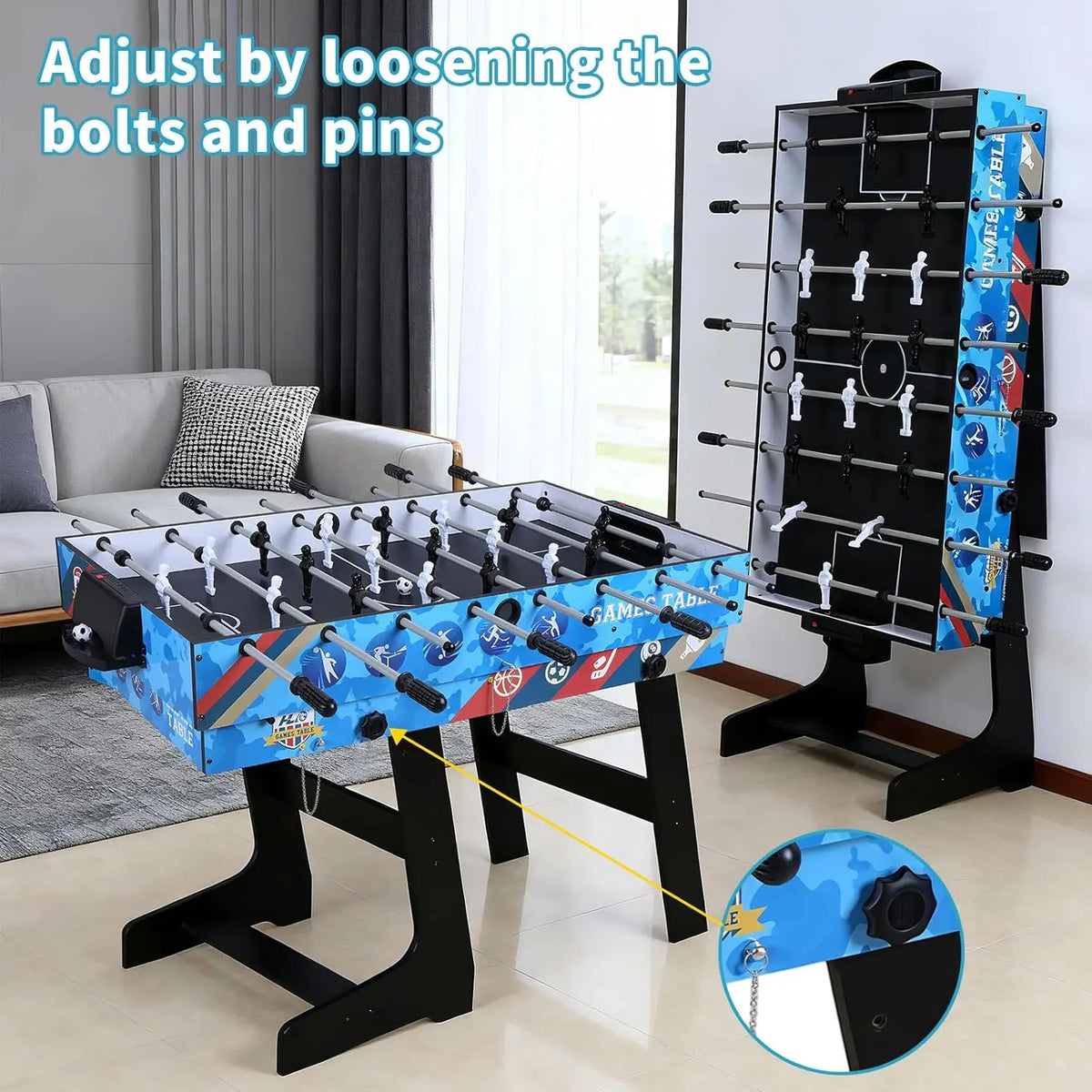 5-in-1 multifunctional play table set for children: tennis table, billiard, football table, air hockey, basketball