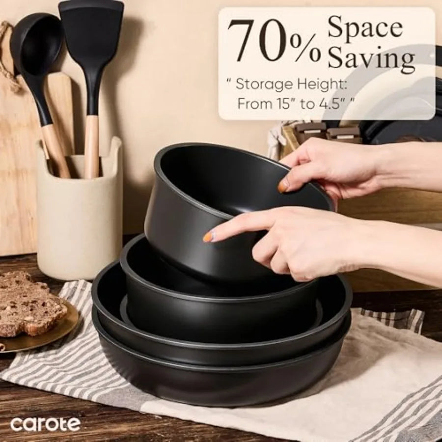 Pots and Pans Non Stick, Cookware Sets Detachable Handle, Induction Kitchen Pots and Pans, NonStick Cooking Set, Oven/Dishwashe