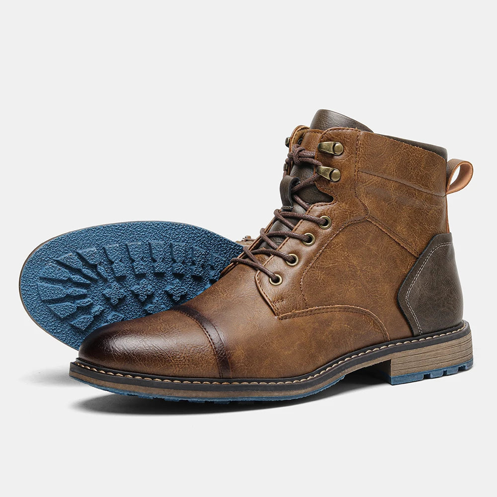 Mens Retro Leather Zip Ankle Boots