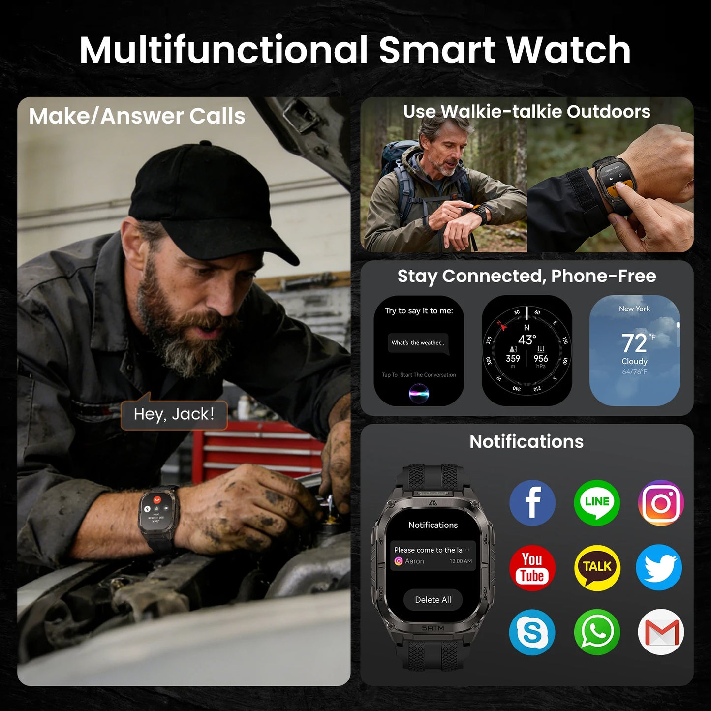 Kospe Tank M4C Rugged GPS Smartwatch With Flashlight