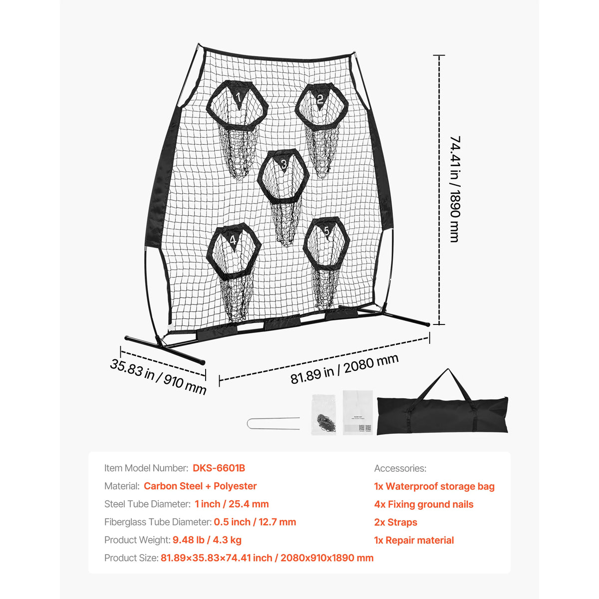 SucceBuy Football Trainer Throwing Net Training Practice Net with Target Pockets Knotless Net Includes Strap Portable Carry Case