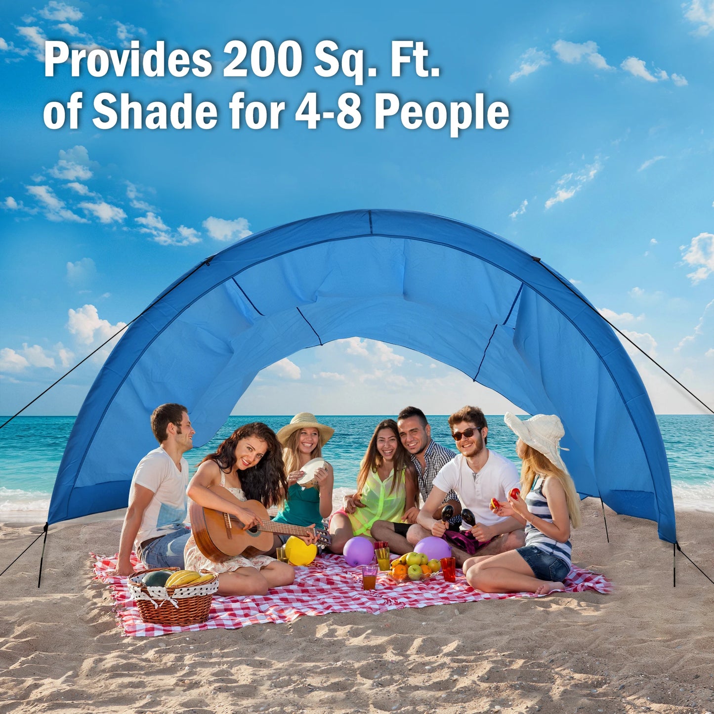 New Beach Shade with Quiet Canopy, The Beach Shade Canopy，Beach Canopy - Covers Up to 8 People, 200 Sq. Ft. of Shade, Sets Up in 3 Minutes, Lightweight, Compact, Wind Assist Included