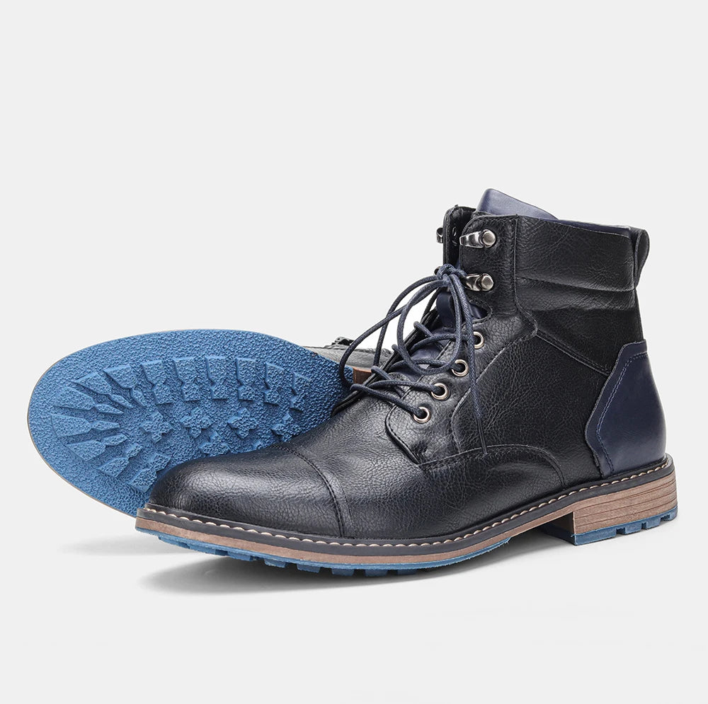Mens Retro Leather Zip Ankle Boots