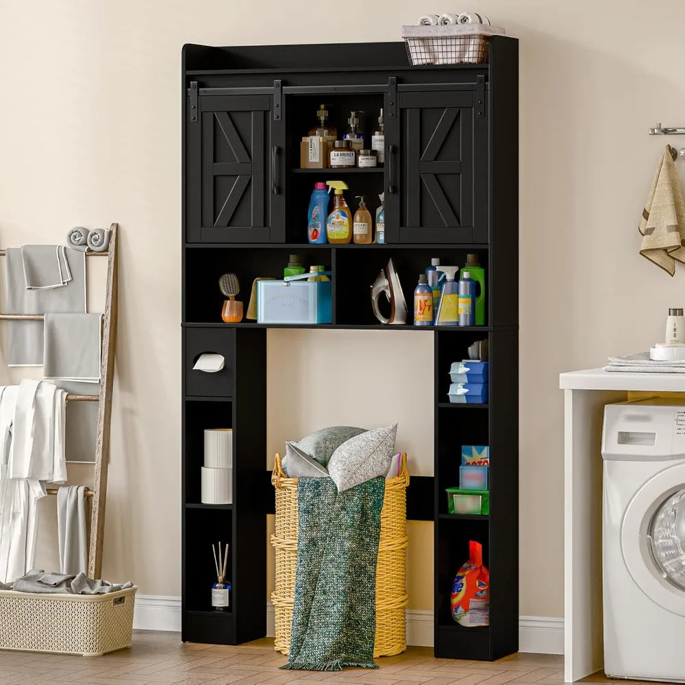 Space-Saving Toilet Storage Cabinet with Sliding Doors for Home, Over Toilet Rack for Bathroom Organization