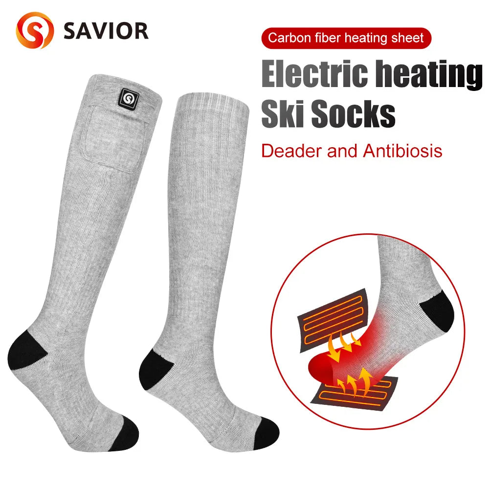 SAVIOR Grey Winter Thermal Heated Socks For Adult Wind Waterproof Rechargeable Battery Warm Hand Ski Gloves 100% Cotton Comfort