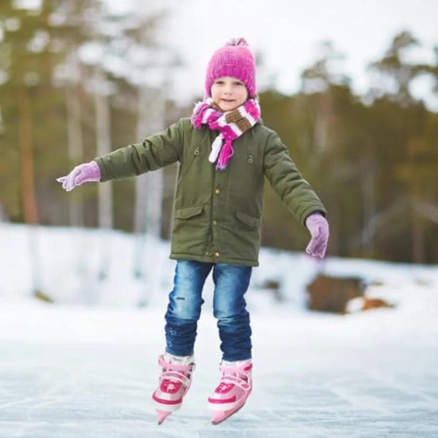 Adjustable Ice Skates - 4 Size Adjustable Hockey Lace-Up Skates with Warm Plush Lining, Triple Safety Ankle Support, Stainless