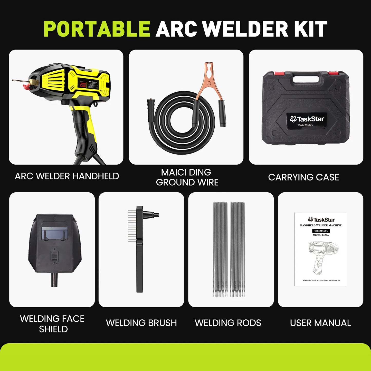 TaskStar Portable Welding Machine 110V, IGBT Inverter Handheld Stick ARC Welder 20-200Amp
