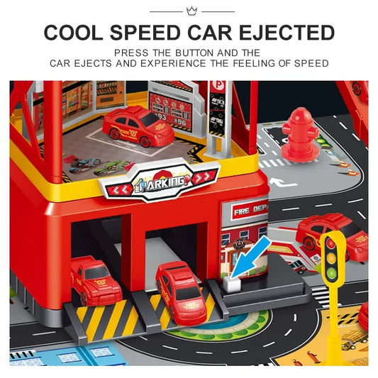 Children's Track Parking Lot Toys Multi-Storey Car Parking Building Rail Car Inertia Vehicle Engineering Racing Car Toys for Boy