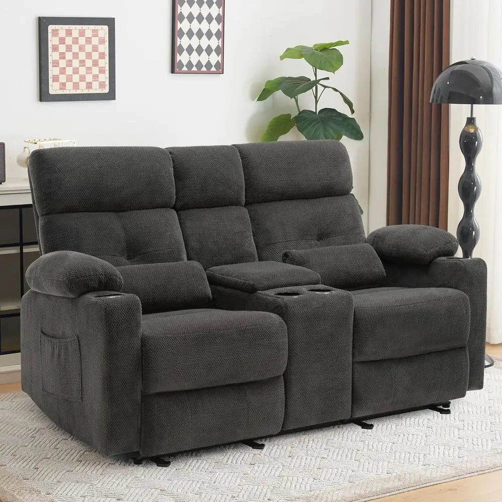 Power Loveseat Recliner with Ottoman, Reclining Sofa with Heat & Massage, Home Theater Seating with Lumbar Support, Living Room