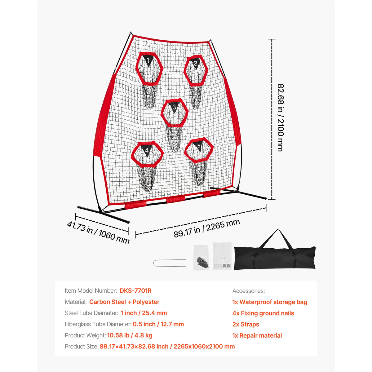 SucceBuy Football Trainer Throwing Net Training Practice Net with Target Pockets Knotless Net Includes Strap Portable Carry Case