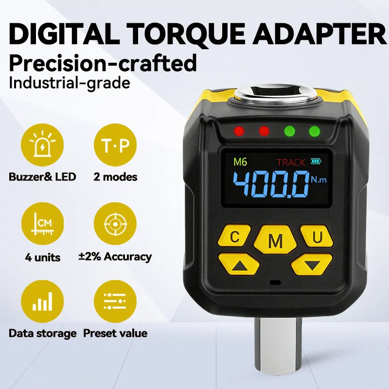 Digital Torque Wrench Adapter 6-400Nm 1/2'' 1/4'' 3/8'' Drive Digital Torque Gauge ±2% Accuracy Hand Tool Waxtron