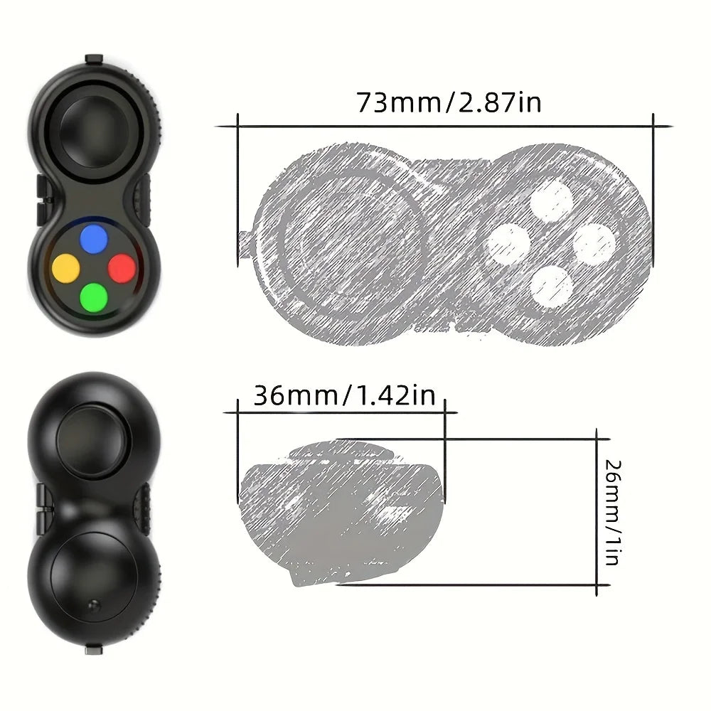 3pcs Retro Classic Handheld Fidget Controllers - Vibrant & Fun Relax Toys with 8 Fidgeting Options, Clickable Buttons, Game Joystick, and Massage Roller in Assorted Colors