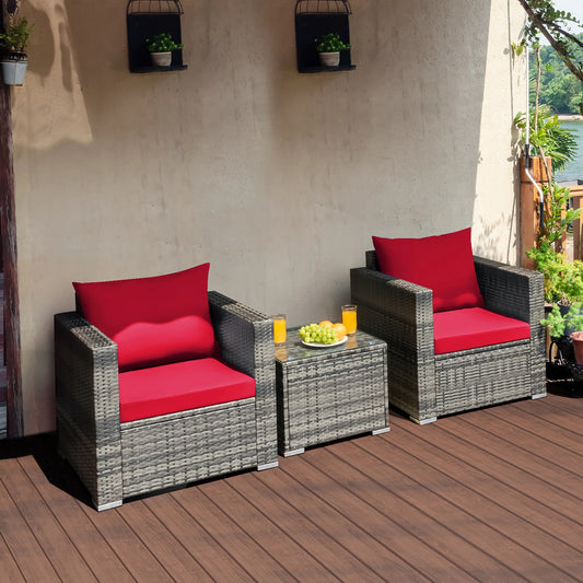 HOMASIS 3-Piece Patio Rattan Bistro Set Cushioned Furniture