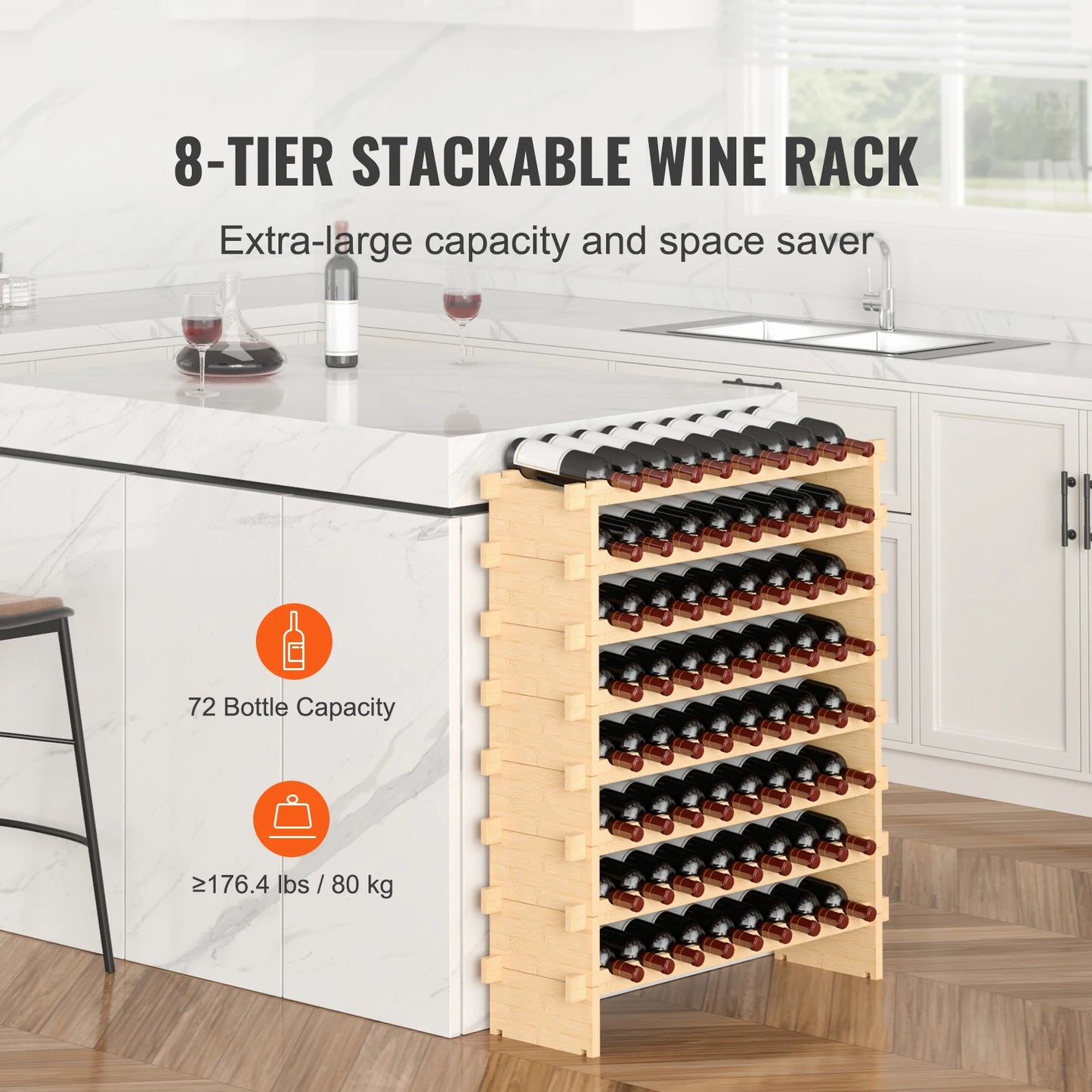 SucceBuy 8 Tier Bamboo Stackable Wine Rack