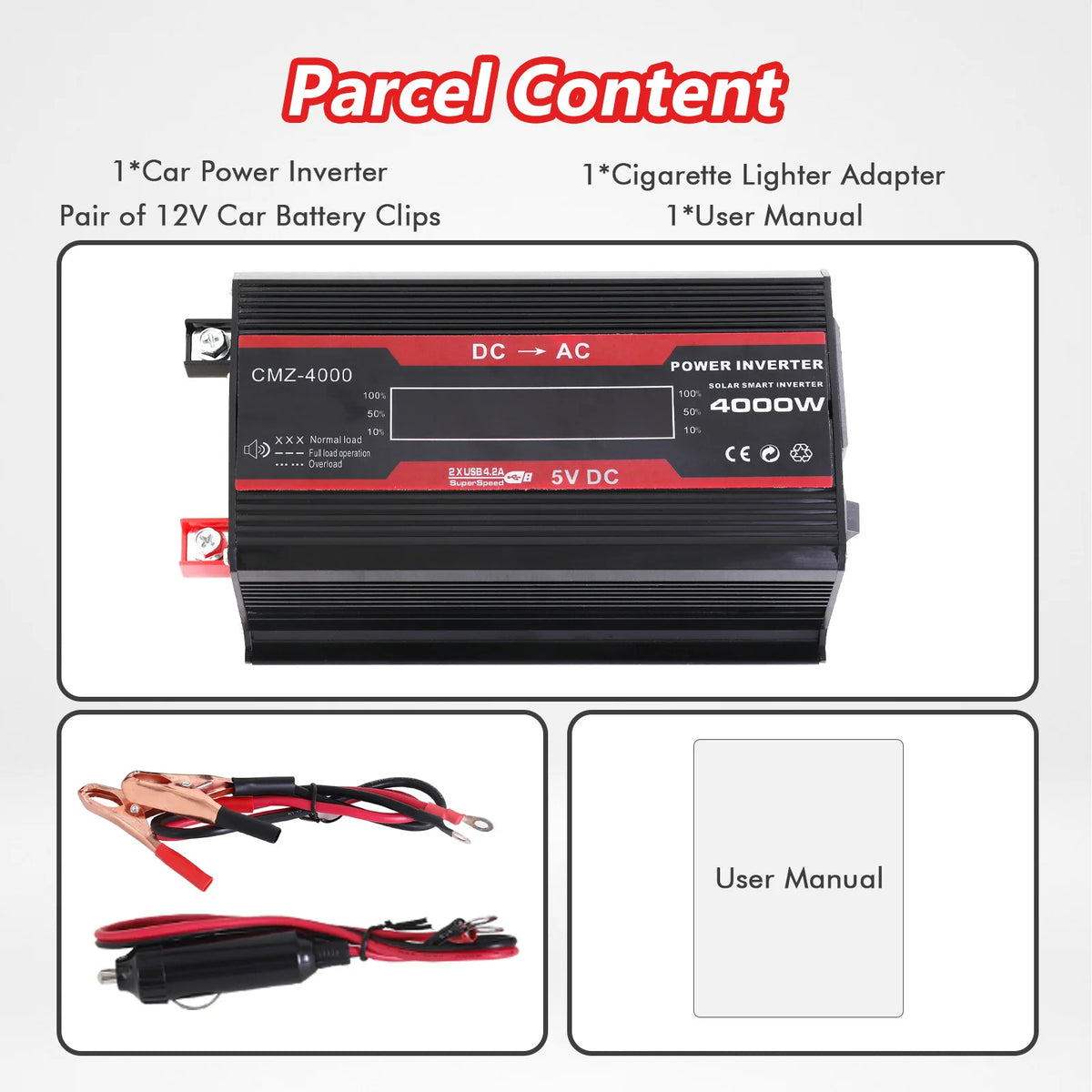 Car Converter Power Inverter DC 12V To AC 110V Converter LCD 3000W Dual USB LCD Display Solar Inverters Portable Power Bank