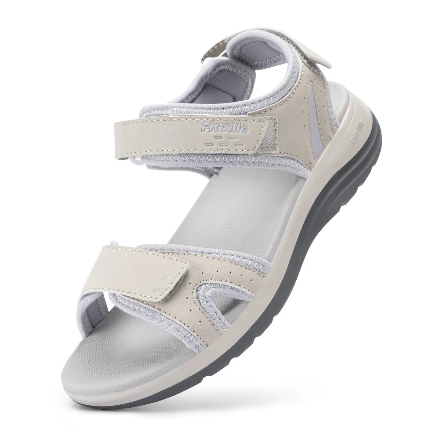 FitVille Women Orthopedic Summer Beach Flat Sandals Open Toe Orthotic Sandals Adjustable Ankle Strap, Wide Fit Arch Support Comfort Sandals for Swollen Feet, Flat Feet, High Instep & Foot Pain Relief