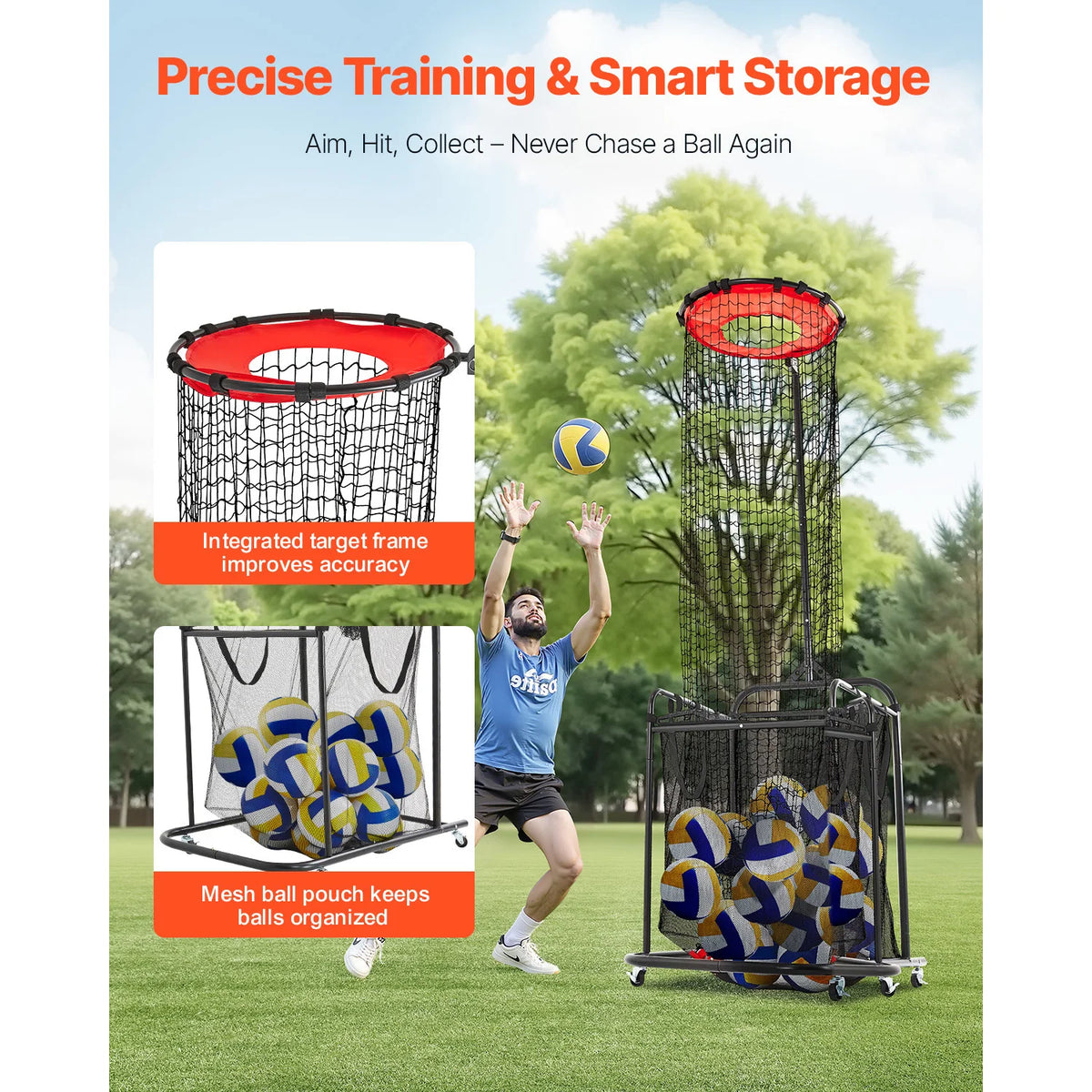 VEVOR Volleyball Setter Training Equipment Angle Height Adjustable with Cart Wheels Carrying Bag for Serving Spiking Setting