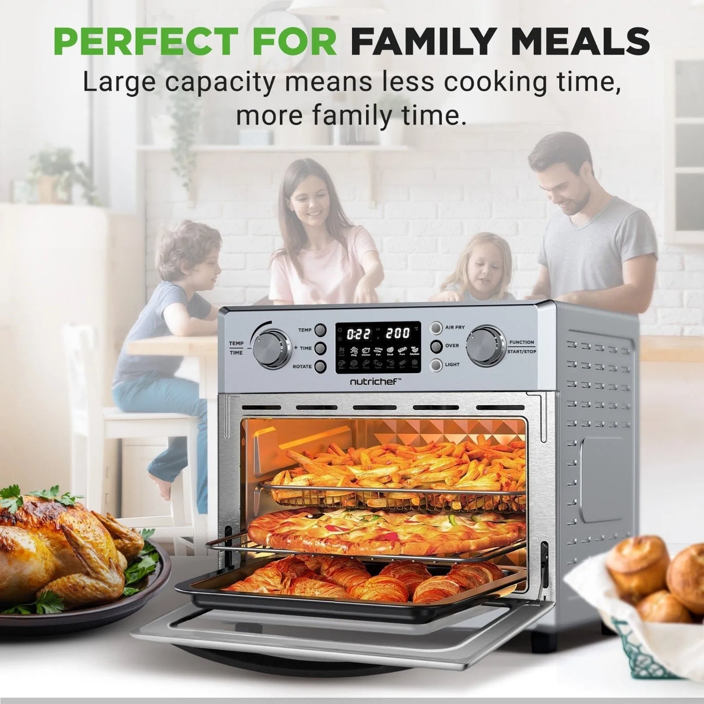 26L Electric Air Fryer Oven - 1700 Watts Countertop Rotisserie Combo