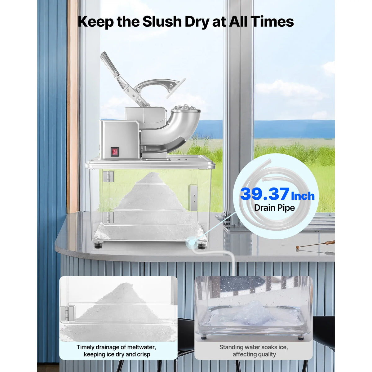 SucceBuy 661LBS/H Commercial Ice Crusher 350W Electric Snow Cone Machine with 4 Blades, 1400RPM Stainless Steel Shaved Ice Machine with 11 Gal Crushed-Ice Box, for Family Restaurants Bars