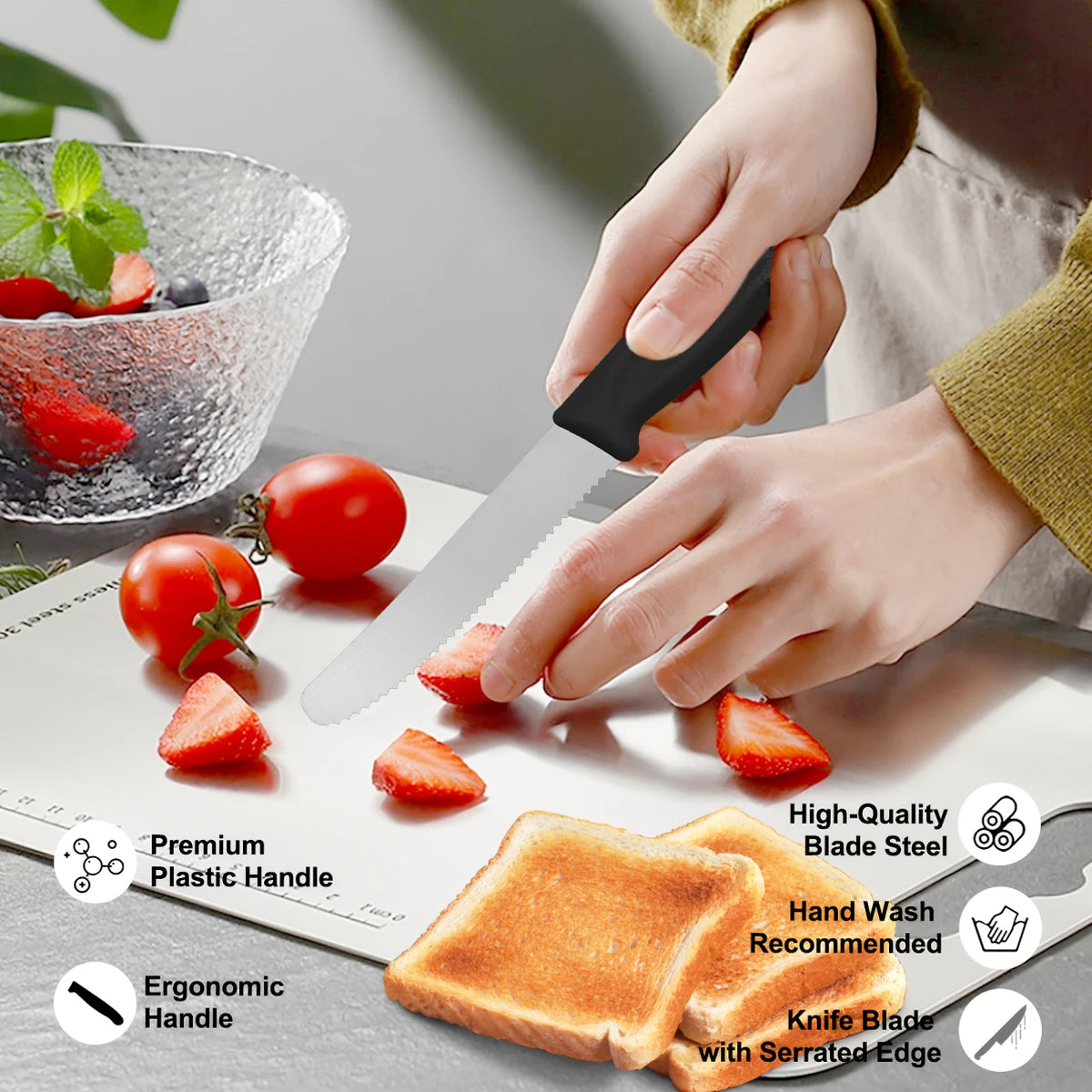 6Pcs Colorful Serrated Steak Knives Set Stainless Steel Sharp Table Cutlery Multi Color Non Slip Handle Western Dinner Knife For Home Restaurant BBQ Meat Cutting Kitchen Tool