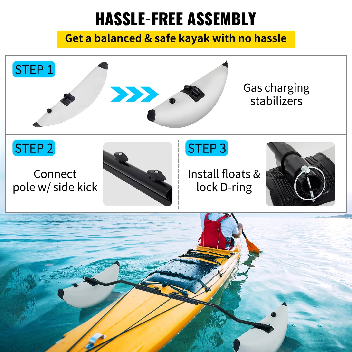 SucceBuy Inflatable Kayak Outrigger Stabilizer Kit 2 Pack