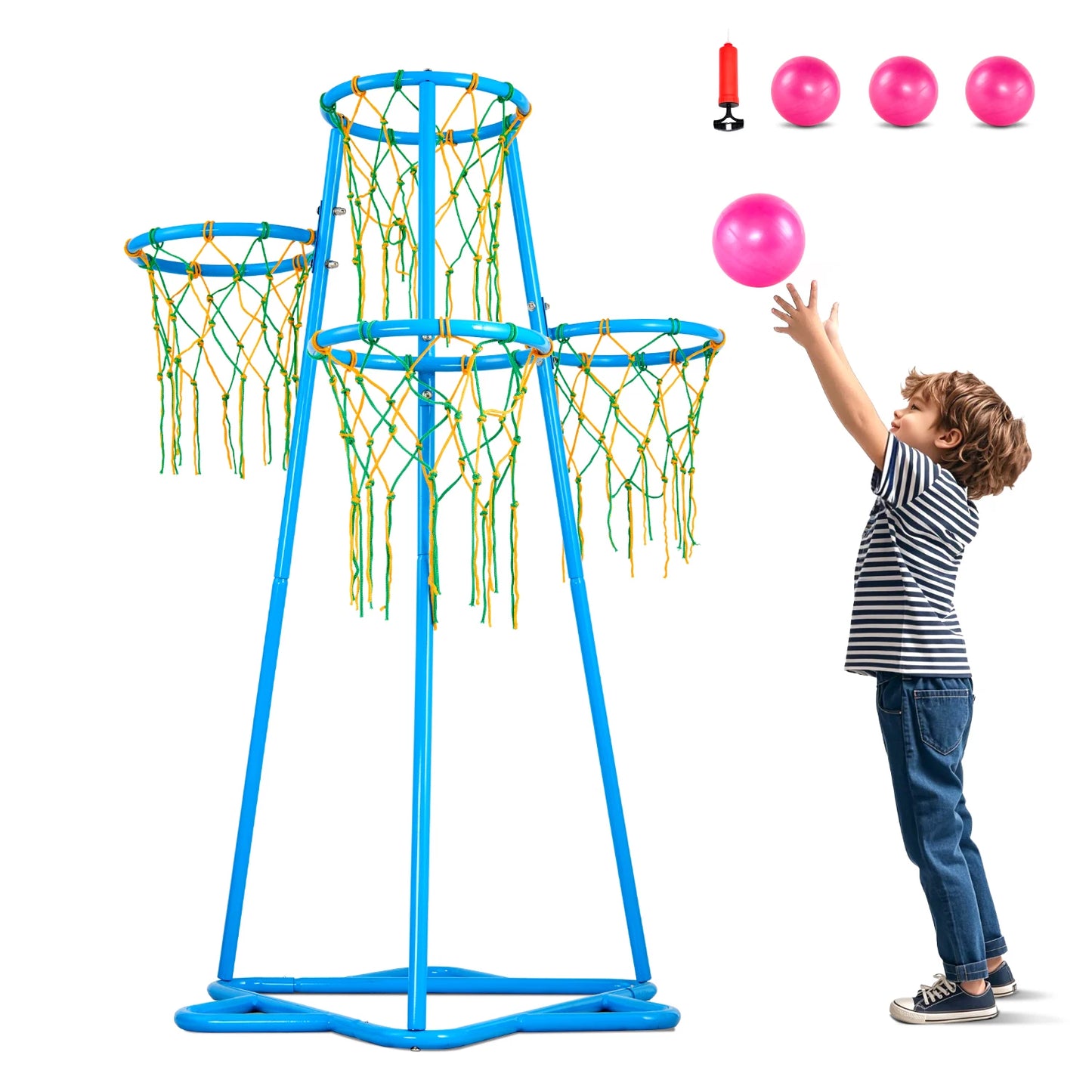 SucceBuy 4-Hoop Kids Basketball Stand With Adjustable Height