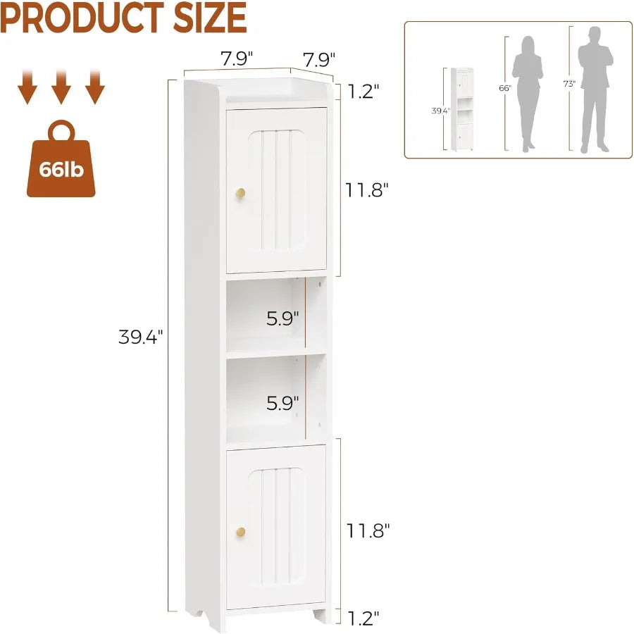 ANWBROAD Slim Bathroom Storage Cabinet Corner Narrow Cabinet With 2 Doors And Adjustable Shelf Freestanding Small Bathroom Organ