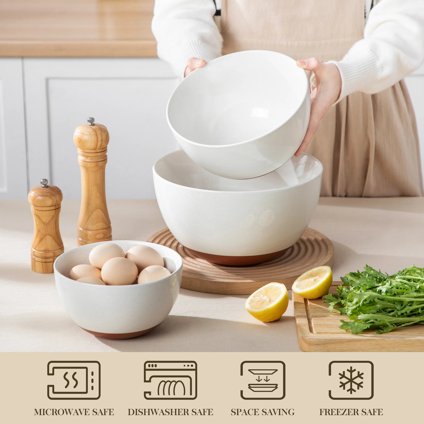 MALACASA 3/6 Piece Ceramic Large Mixing Bowls Stoneware Large Serving Bowls for Cooking Baking/Salad/Soup/Pasta/Nesting Bowls
