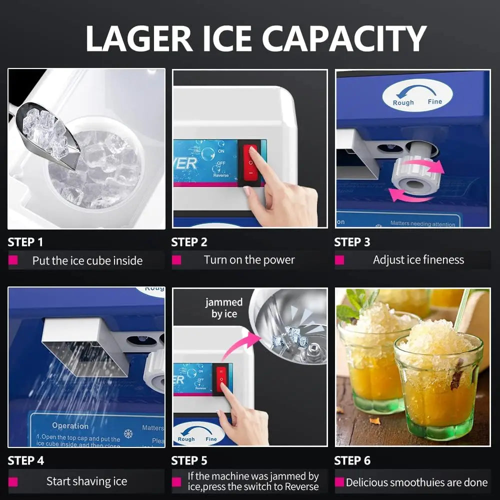 Lecon Chef Electric Tabletop Ice Crusher Shaver Snow Cone Maker Machine 265lbs/hours Adjustable Ice Fineness 320 RPM Rotate Speed