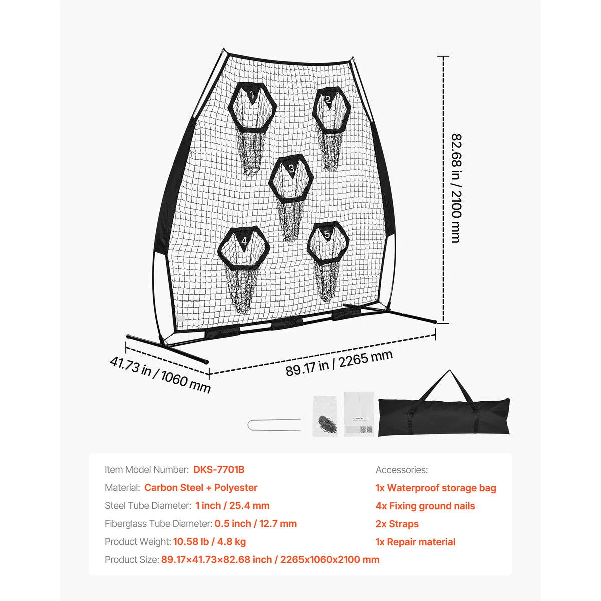 SucceBuy Football Trainer Throwing Net Training Practice Net with Target Pockets Knotless Net Includes Strap Portable Carry Case