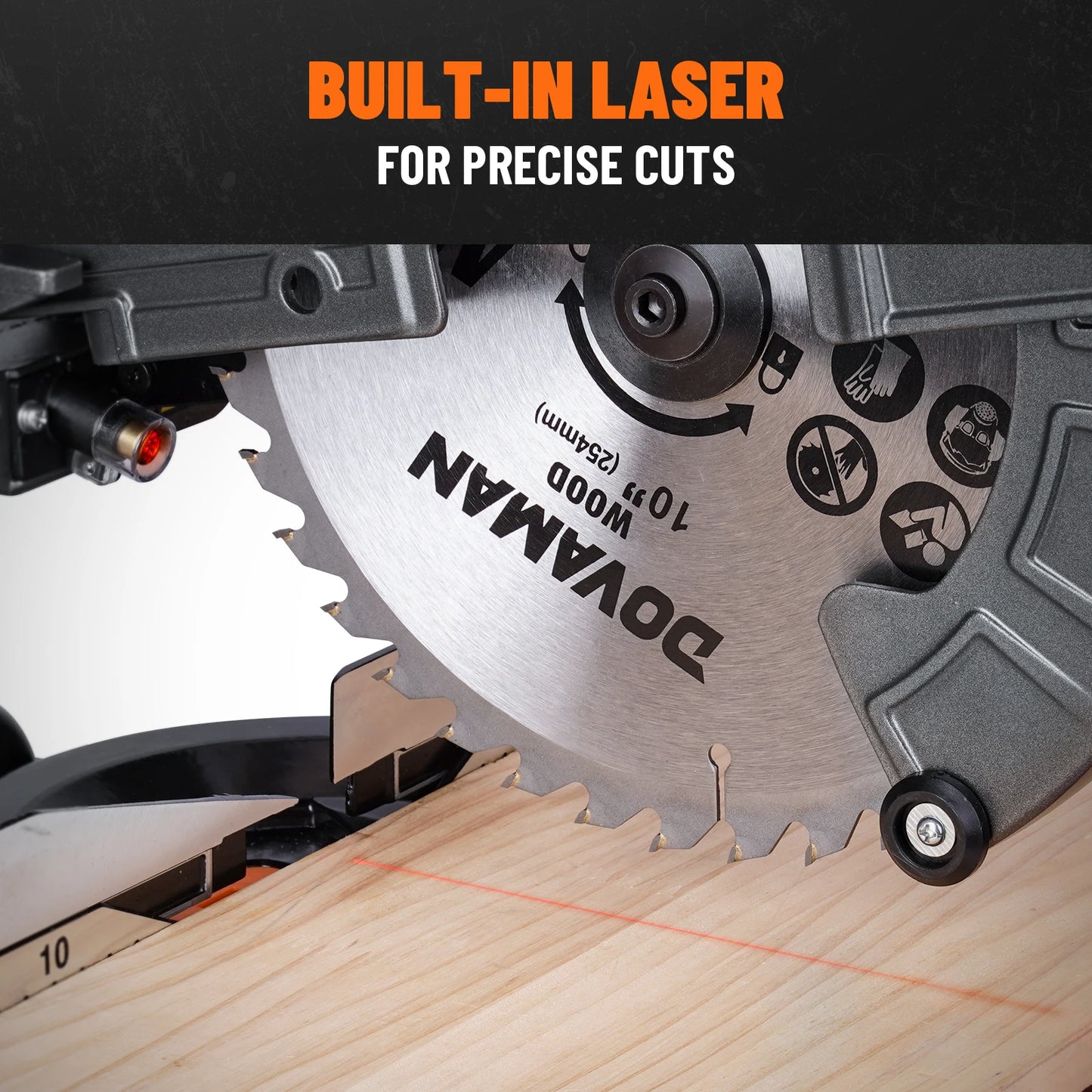 DOVAMAN 10" Sliding Miter Saw, Multi-Material Cutter with 3 TCT Blades, Dual Mode, 5000/3200RPM, Laser, 0-45° Bevel, 9 Stops