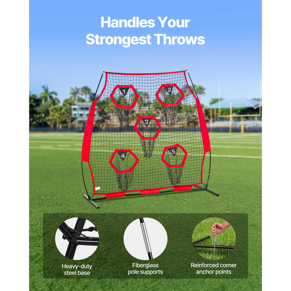 SucceBuy Football Trainer Throwing Net Training Practice Net with Target Pockets Knotless Net Includes Strap Portable Carry Case
