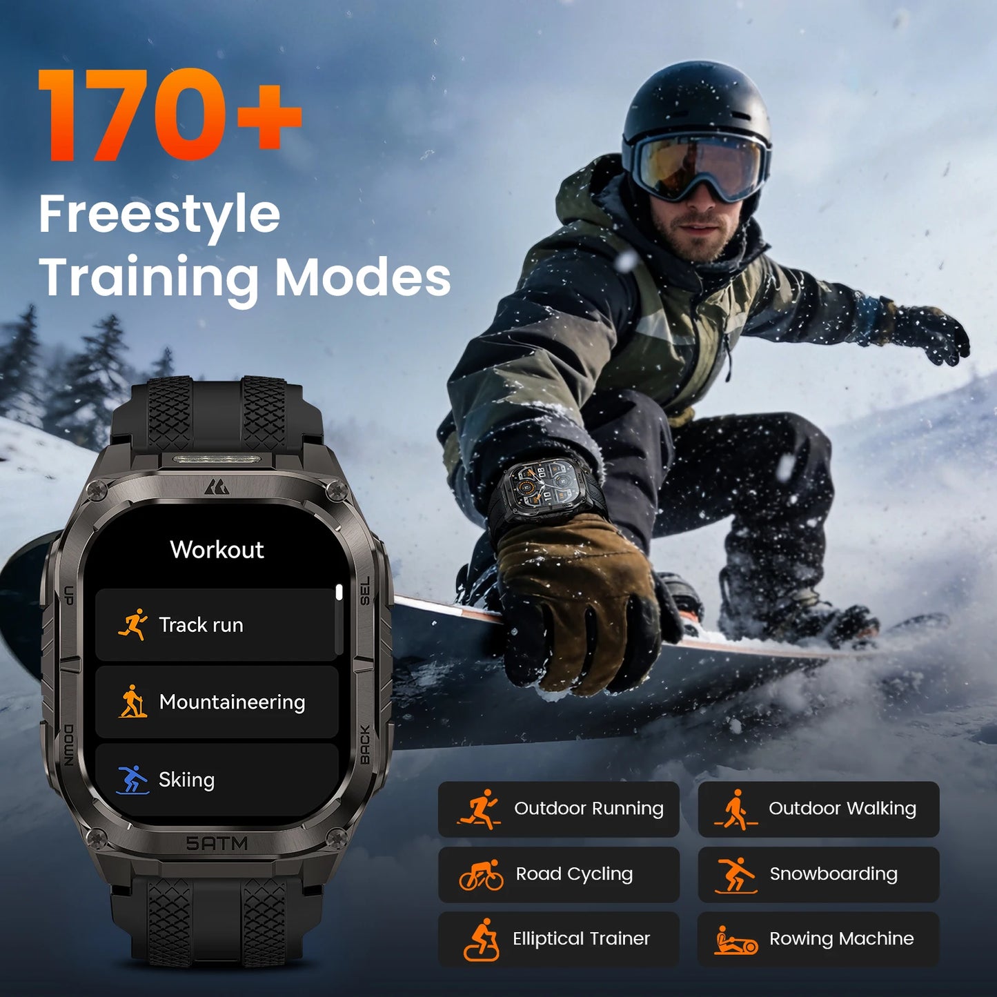Kospe Tank M4C Rugged GPS Smartwatch With Flashlight