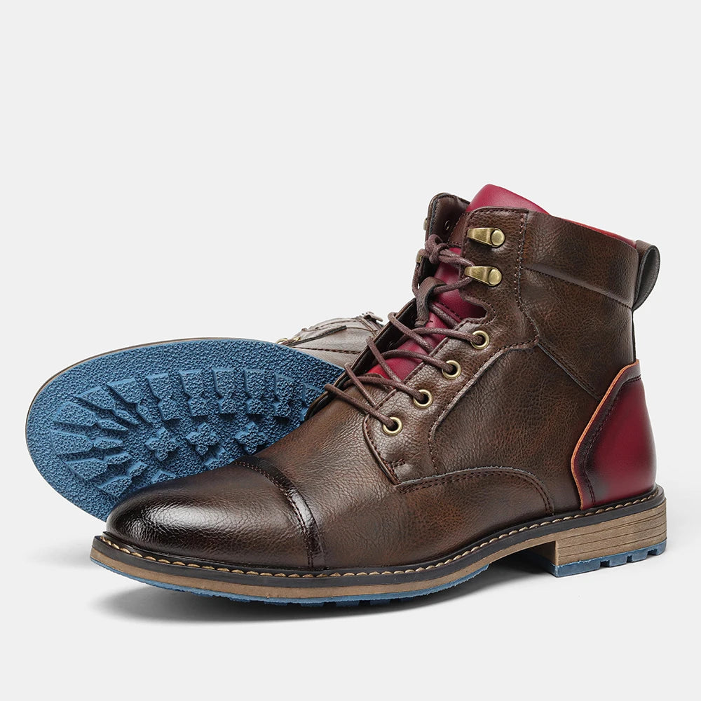 Mens Retro Leather Zip Ankle Boots